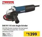 Builders Warehouse Makita 840W 115mm Angle Grinder (127334) offer