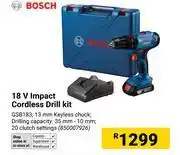 Builders Warehouse Bosch 18V Impact Cordless Drill Kit (850007926) offer