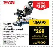 Builders Warehouse Ryobi 2000W 255mm Sliding Compound Mitre Saw MS-255SCL (744622) offer