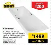 Builders Warehouse Builders Value Bath 1.7m (l) x 700mm (w) x 555mm (h) (648541) offer