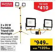 Builders Warehouse Eurolux 2 x 20W Portable Tripod LED Worklight 660639-Each offer