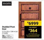 Builders Warehouse Dortello Studded Pivot Door 2.12m(h) X 1.286m(w) 713498 offer