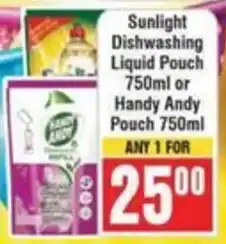 Frontline Sunlight Dishwashing Liquid Pouch or Handy Andy Pouch offer