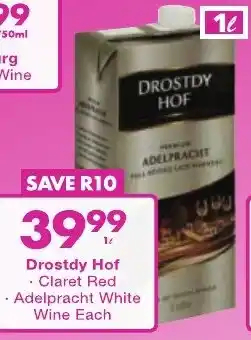 President Liquor Drostdy Hof Claret Red, Adelpracht White Wine offer