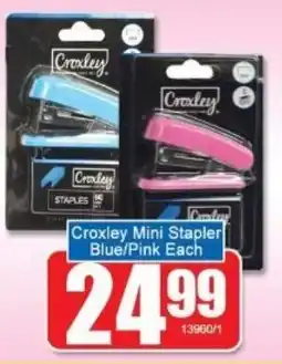 A5 Cash & Carry Croxley Mini Stapler Blue/ Pink offer