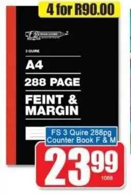 A5 Cash & Carry FS 3 Quire 288pg Counter Book F&M offer