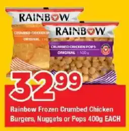 OK Grocer Rainbow Frozen Crumbed Chicken Burgers, Nuggets or Pops offer