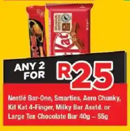 OK Grocer Nestlé Bar-One, Smarties, Aero Chunky, Kit Kat 4-Finger, Milky Bar Asstd. or Large Tex Chocolate Bar offer