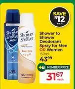 Dis-Chem Shower To Shower Deodorant Spray For Men Or Women-150ml offer