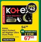 Dis-Chem Kotex Maxi Protect All Nighter Ultra Duos Pads-For 2 offer
