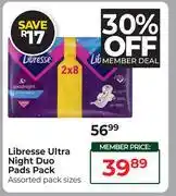 Dis-Chem Libresse Ultra Night Duo Pads Pack offer