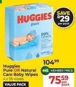 Dis-Chem Huggies Pure Or Natural Care Baby Wipes-Per Pack offer