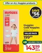 Dis-Chem Huggies Gold Nappies Sizes 1-5-Per Pack offer
