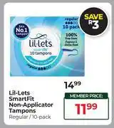 Dis-Chem Lil-Lets Smartfit Non Applicator Tampons Regular 10 Pack offer