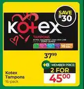 Dis-Chem Kotex Tampons 16 Pack-For 2 offer