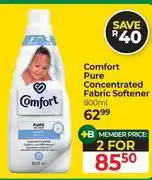 Dis-Chem Comfort Pure Concentrated Fabric Softener-For 2 x 800ml offer