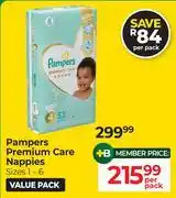 Dis-Chem Pampers Premium Care Nappies Sizes 1-6 -Per Pack offer