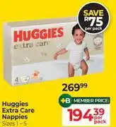 Dis-Chem Huggies Extra Care Nappies Sizes 1-5-Per Pack offer