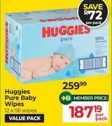 Dis-Chem Huggies Pure Baby Wipes-Per Pack offer