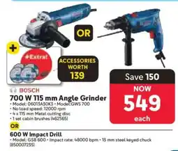 Makro Bosch 700 W 115 mm Angle Grinder or 600 W Impact Drill offer