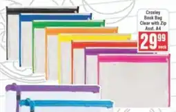 Frontline Croxley Book Bag Clear with Zip Asst. A4 offer