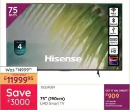 Bradlows Hisense 75" 190cm UHD Smart TV offer