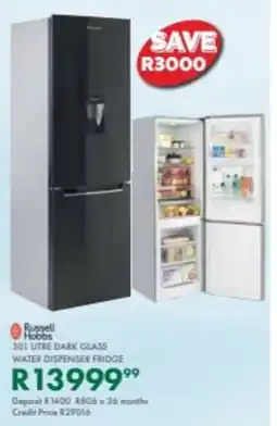 Beares Russell hobbs dark glass water dispenser fridge offer