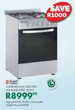 Beares Russell hobbs 4-burner gas/ electric stainless steel stove offer