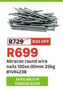 Leroy Merlin Abracon Round Wire Nails 100 x 4.00mm 81494238-25kg offer