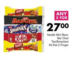 Save Nestlé Mini Bars Bar One/ Tex/ Smarties/ Kit Kat 2 Finger offer