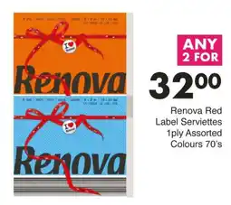 Save Renova Red Label Serviettes 1ply Assorted Colours offer