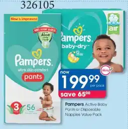 Clicks Pampers Active Baby Pants or Disposable Nappies Value Pack offer