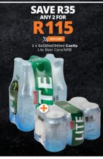 Checkers Castle Lite Beer Cans / NRB 2 x 6x330ml / 340ml offer