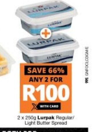 Checkers Lurpak Regular / Light Butter Spread 2 x 250g offer