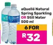 Game Aquelle Natural Spring Sparkling Or Still Water-For 6 x 500ml offer