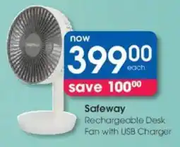 Clicks Safeway Rechargeable Desk Fan with USB Charger offer