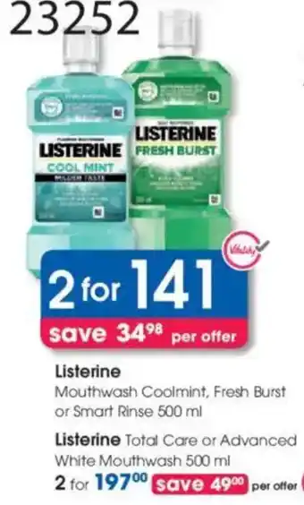Clicks Listerine Mouthwash Coolmint, Fresh Burst or Smart Rinse offer