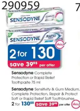 Clicks Sensodyne Complete Protection or Rapid Relief Toothpaste offer