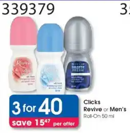 Clicks Clicks Revive or Men's Roll-On offer