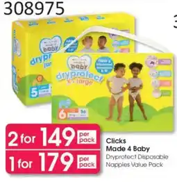 Clicks Clicks Made 4 Baby Dryprotect Disposable Nappies Value Pack offer