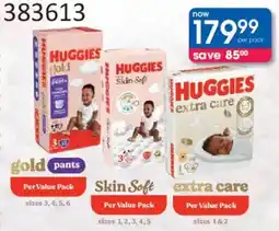 Clicks Huggies gold pants or skin soft or extra care offer