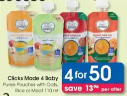Clicks Clicks Made 4 Baby Puree Pouches with Oats, Rice or Meat offer