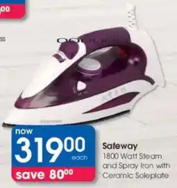 Clicks Safeway 1800 Watt Steam and Spray Iron with Ceramic Soleplate offer