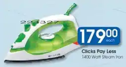Clicks Clicks Pay Less 1400 Watt Steam Iron offer
