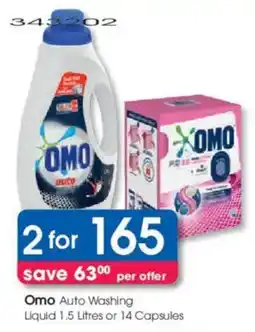 Clicks Omo Auto Washing Liquid or Capsules offer
