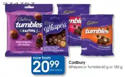 Clicks Cadbury Whispers or Tumbles offer