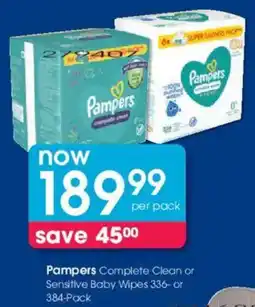 Clicks Pampers Complete Clean or Sensitive Baby Wipes offer