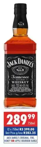 Ultra Liquors Jack daniel's original, fire, honey or apple bourbon range offer