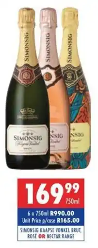 Ultra Liquors Simonsig kaapse vonkel brut, rose or nectar range offer