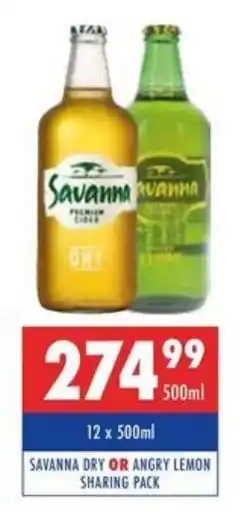 Ultra Liquors Savanna dry or angry lemon sharing pack offer